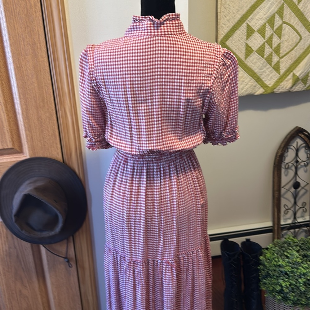 Max Studio Red Gingham Tiered Dress with Puff Sleeves - Picture 8 of 14